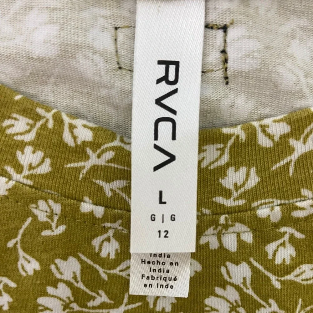 RVCA Olive Green Floral Babydoll Mini Dress Cottagecore Boho Festival Size Large - Picture 4 of 11